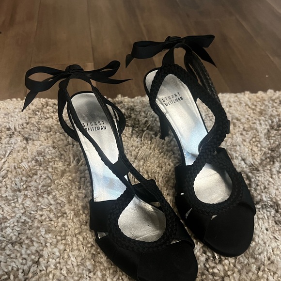 Stuart Weitzman black bow back dress heels - Picture 1 of 3